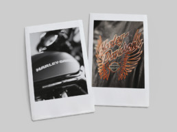 Harley Davidson polaroid photographs leather jacket and fuel tank