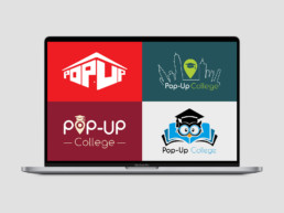 Pop Up College logo variations on MacBook Pro