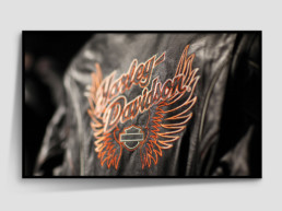 Framed photograph Harley Davidson leather jacket with logo