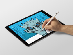 Illustrator drawing of Game of Thrones character The Night King with Apple Pencil on iPad